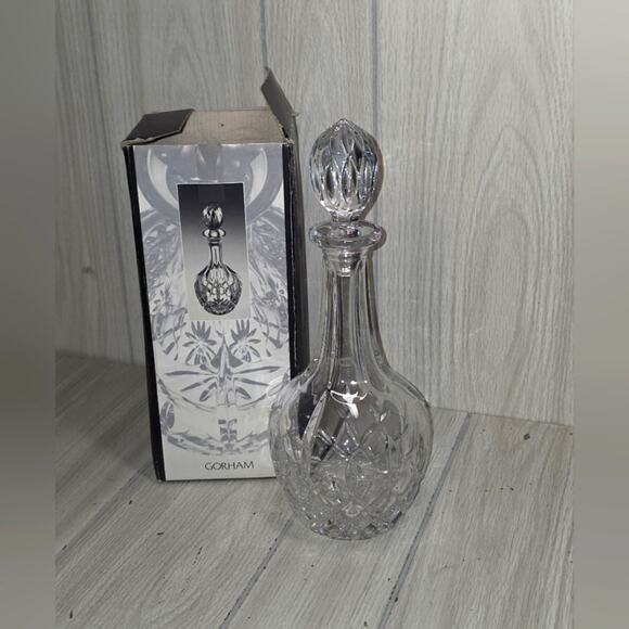 Vtg Gorham Clear Cut Crystal Decanter Ornate Stopper Original Box BarWare German - Picture 1 of 9